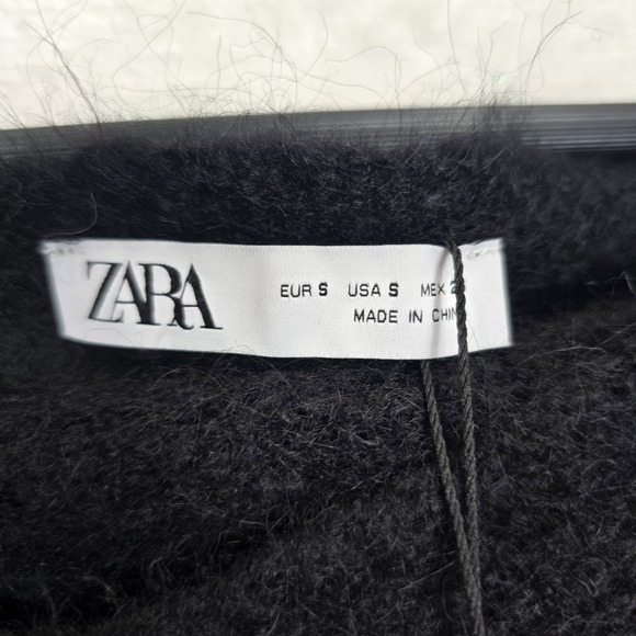 NWT Zara Size Small Black Alpaca Blend Asymmetric Poncho Sweater One Sleeve - Picture 6 of 10